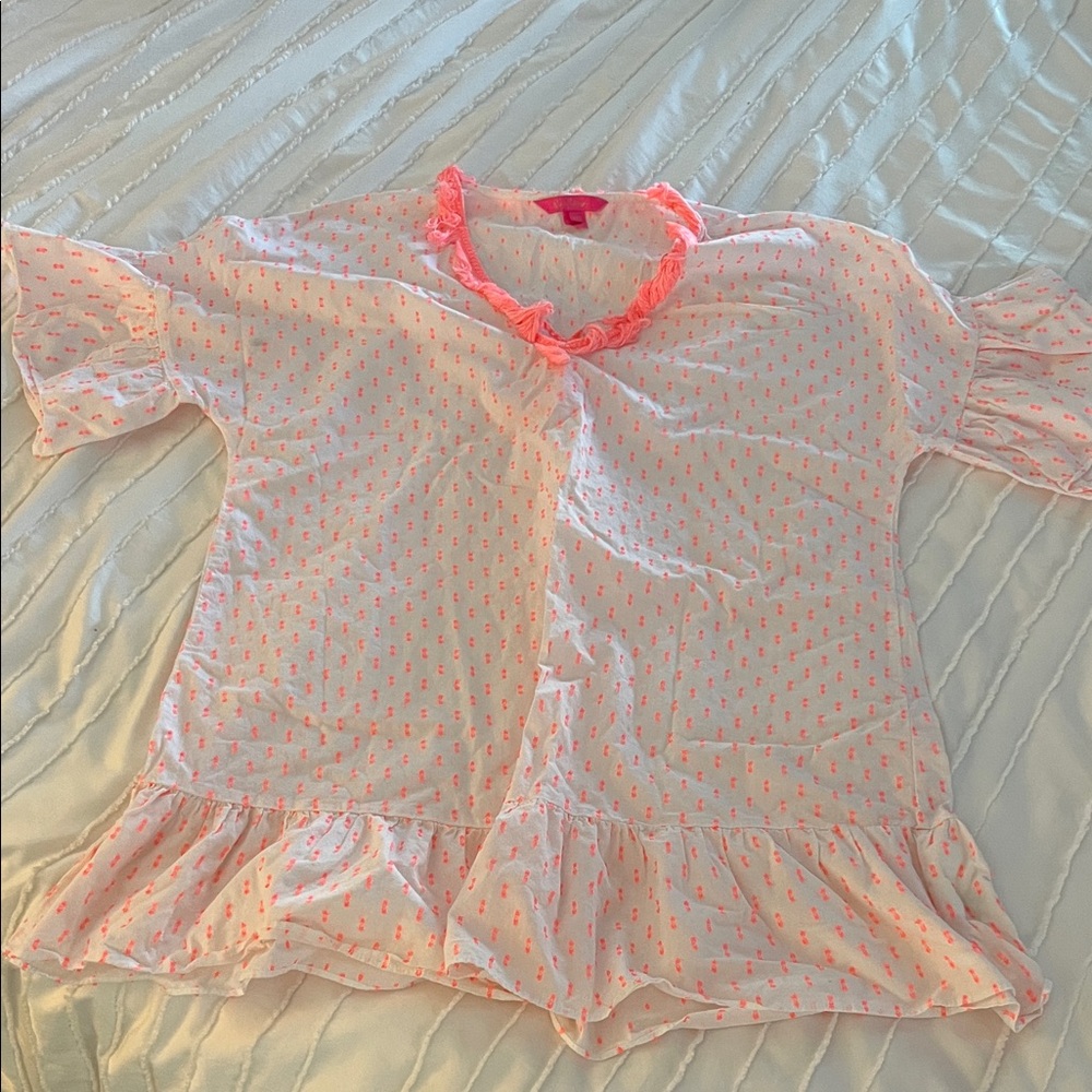 Lilly Pulitzer Pink and White Ruffled Blouse